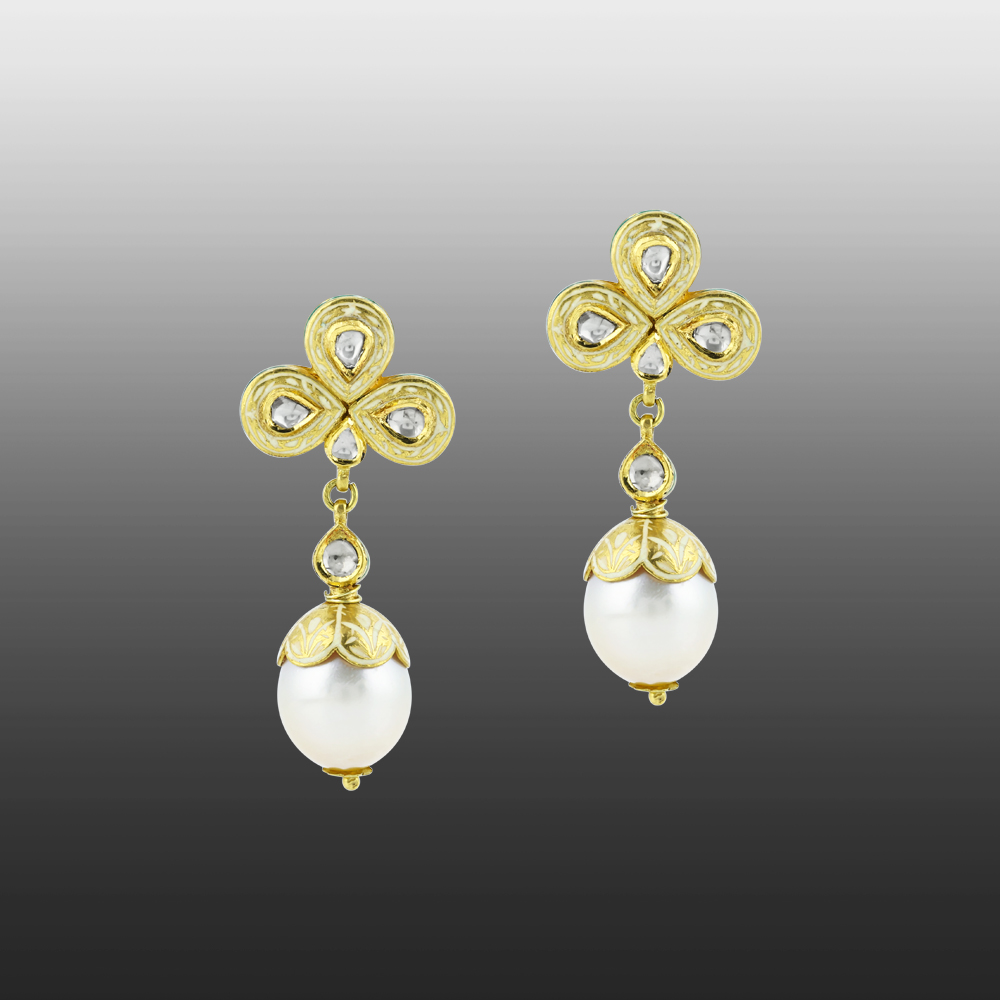 Pearl Necklace Set with Gold Work and Polki Motifs